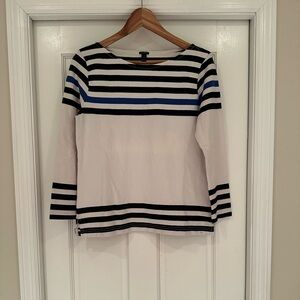 J. Crew Black, Off White, and Blue Striped Long Sleeve Boatneck Top